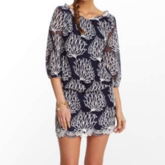 Lilly Pulitzer Dresses & Skirts - Lilly Pulitzer Cee Cee Dress In True Navy Coral Size 2